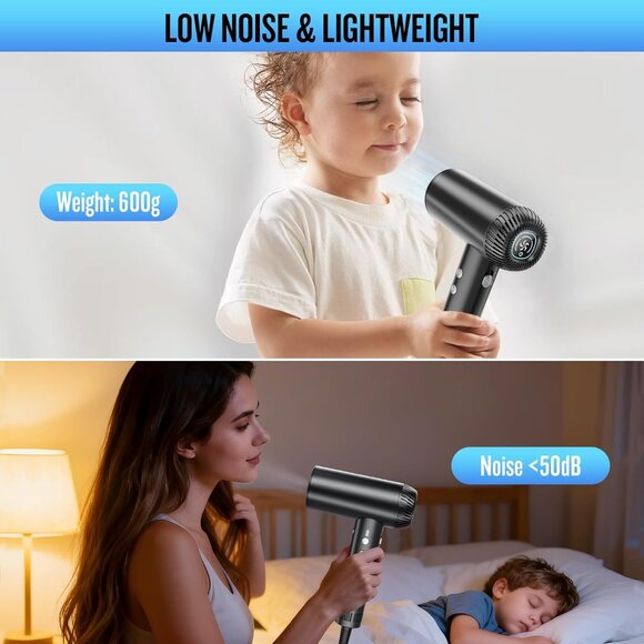 Hair Dryer High Speed Ionic Fan Diffuser Lightweight Travel Salon Black - Picture 8 of 9